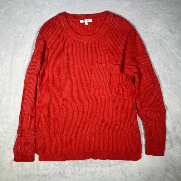 Madewell Sweaters - Madewell Sweater Women Small Orange Ribbed Crewneck Pocket Cotton Blend Pullover